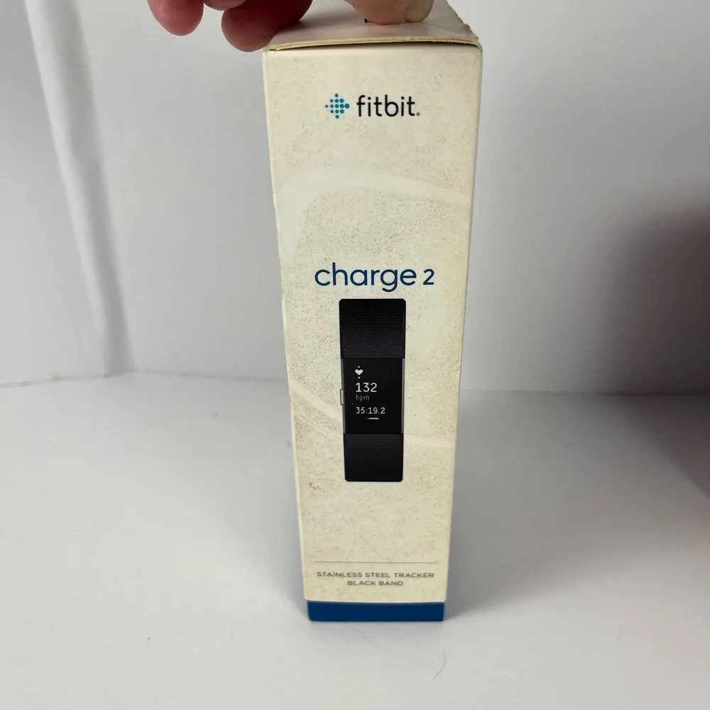 Fitbit Charge 2 Heart Rate Fitness Wristband Black Stainless Steel Large New
